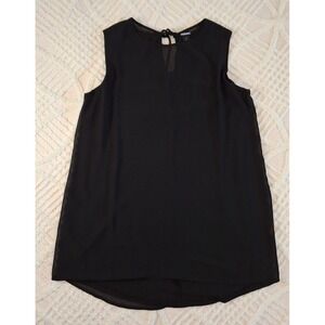 Chico's Black Label Medium 1 Blouse Black Sleeveless Sheer Overlay Keyhole Tie